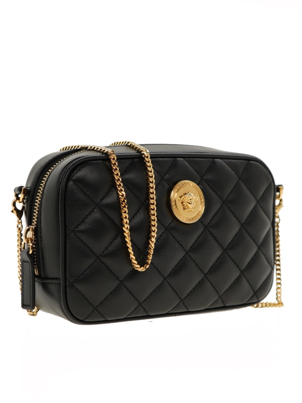 Versace Medusa Convertible Chain Camera / Belt Bag Black Quilted Leather New